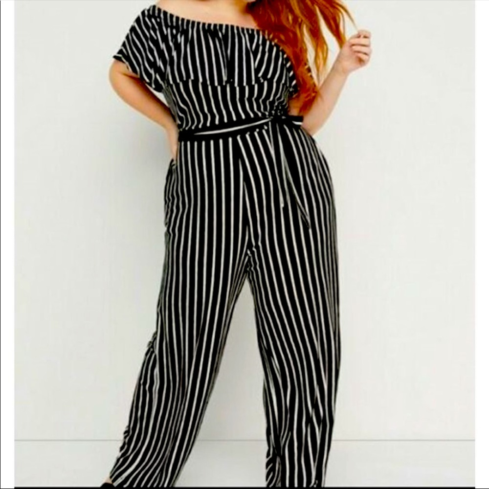 Lane Bryant Striped Wide Leg Jumpsuit Size 14/16
